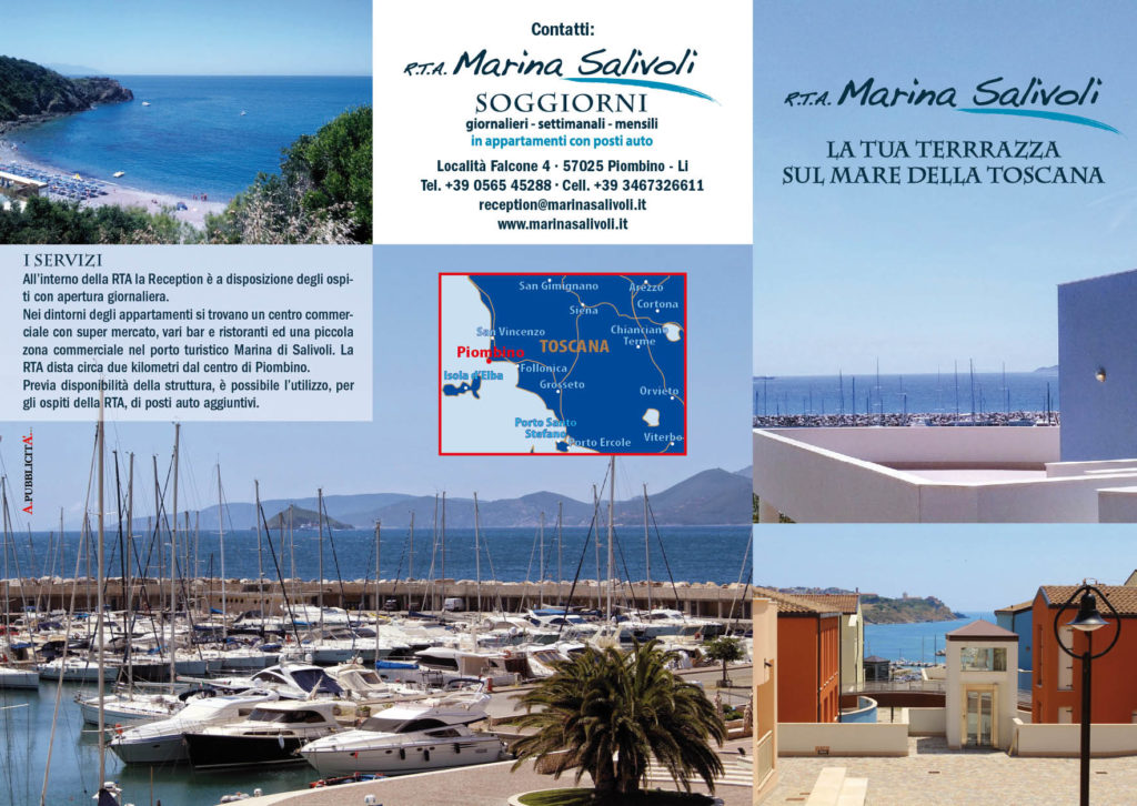 Grafica, Stampa: Brochures aziendale in It – Ing – Cliente: R.T.A. Marina Salivoli – Piombino